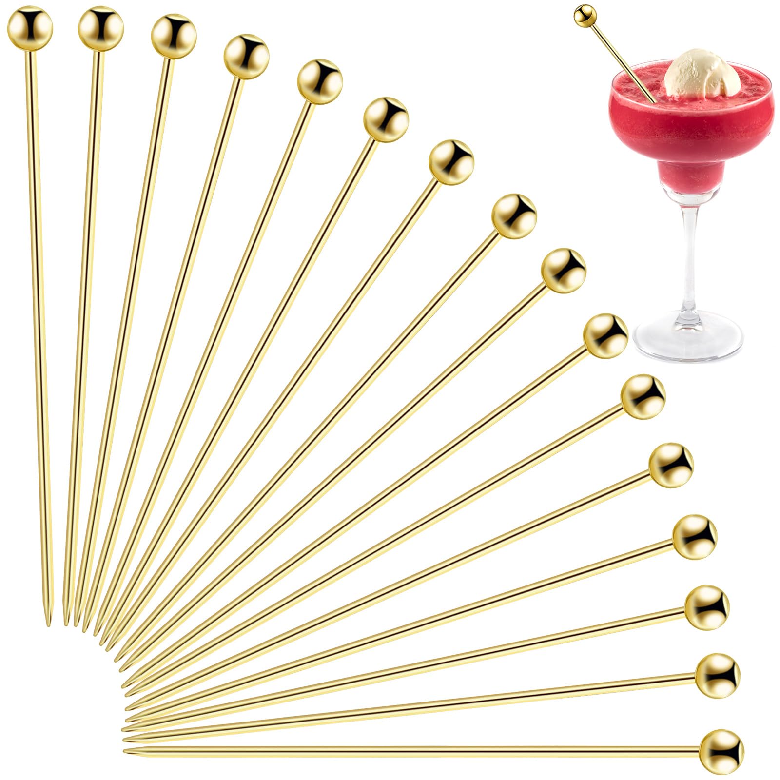 BBQStyle 20Pcs ball head gold cocktail picks for elegant garnishes.