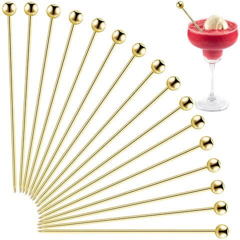 BBQStyle 20Pcs ball head gold cocktail picks for elegant garnishes.