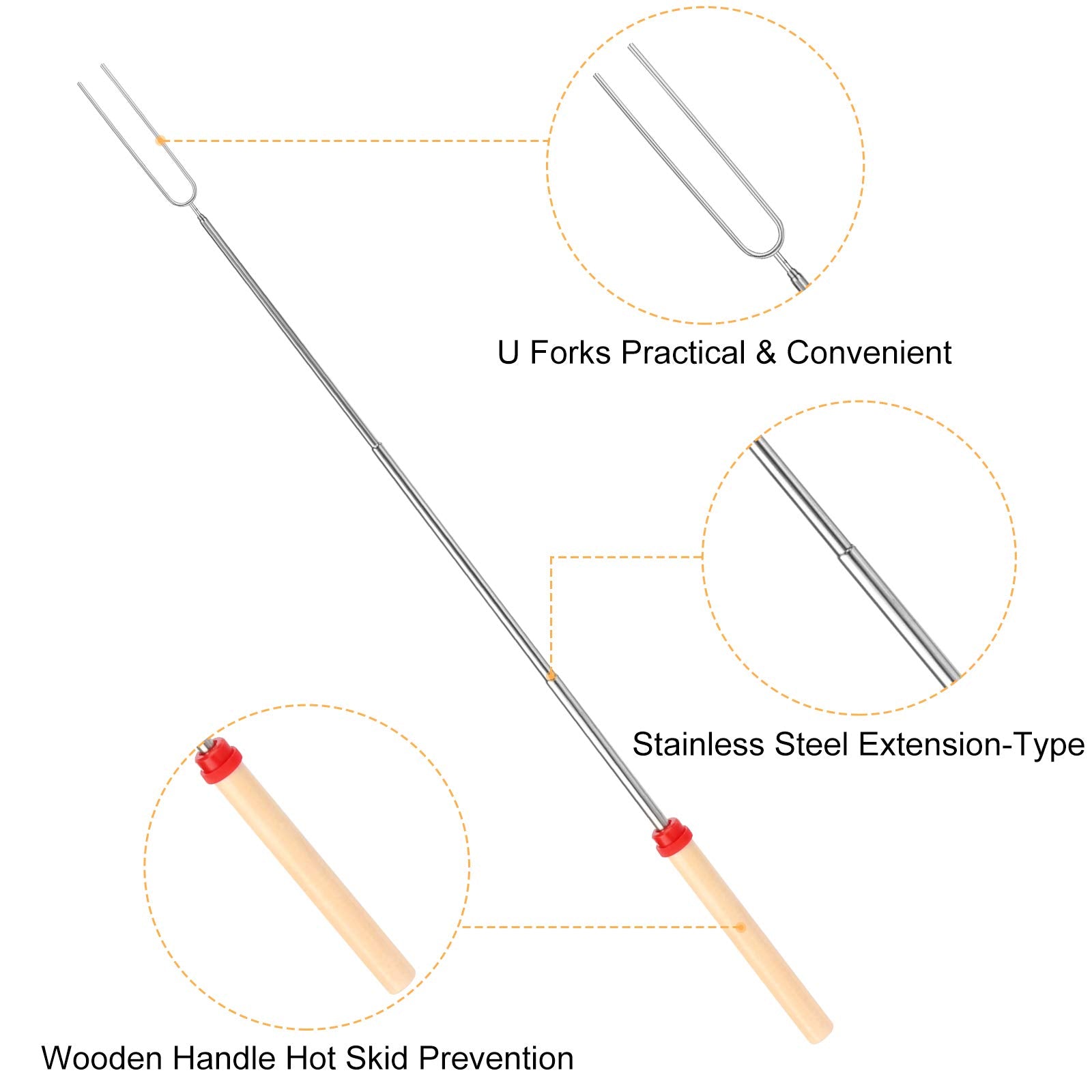 BBQStyle 304 stainless steel roasting sticks for durable rust resistant reuse