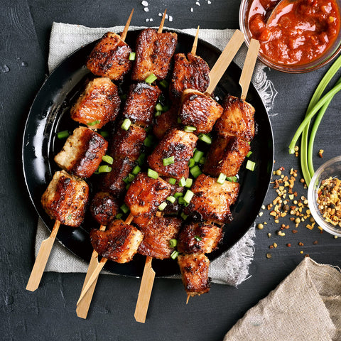 BBQStyle flat-handle paddle skewers for stable turning and precise serving