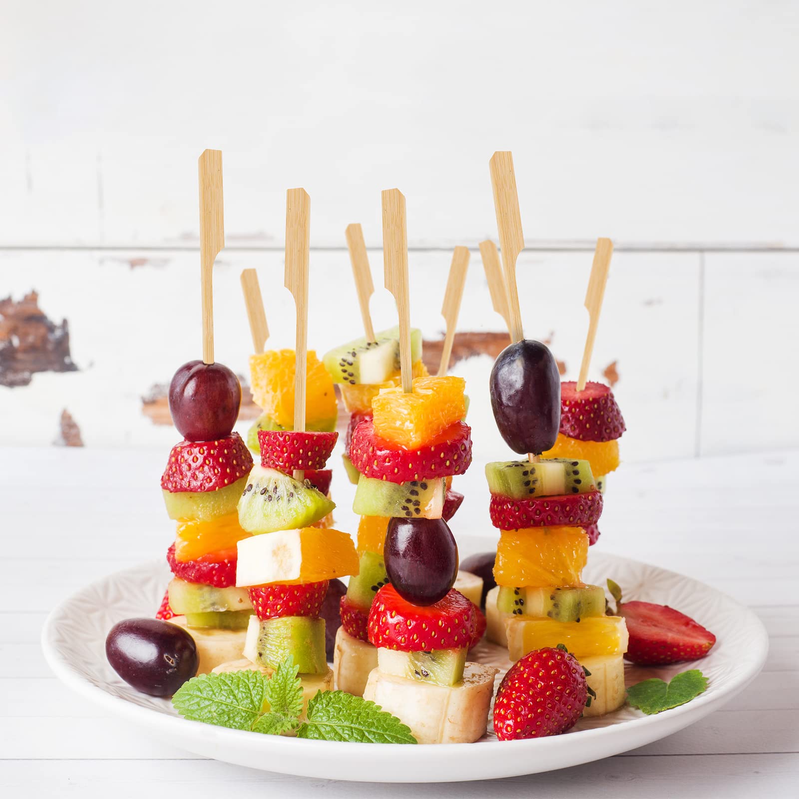 BBQStyle semi-pointed edge skewers slide into foods with ease