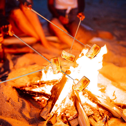 BBQStyle wood handled roasting sticks provide cool comfortable grip