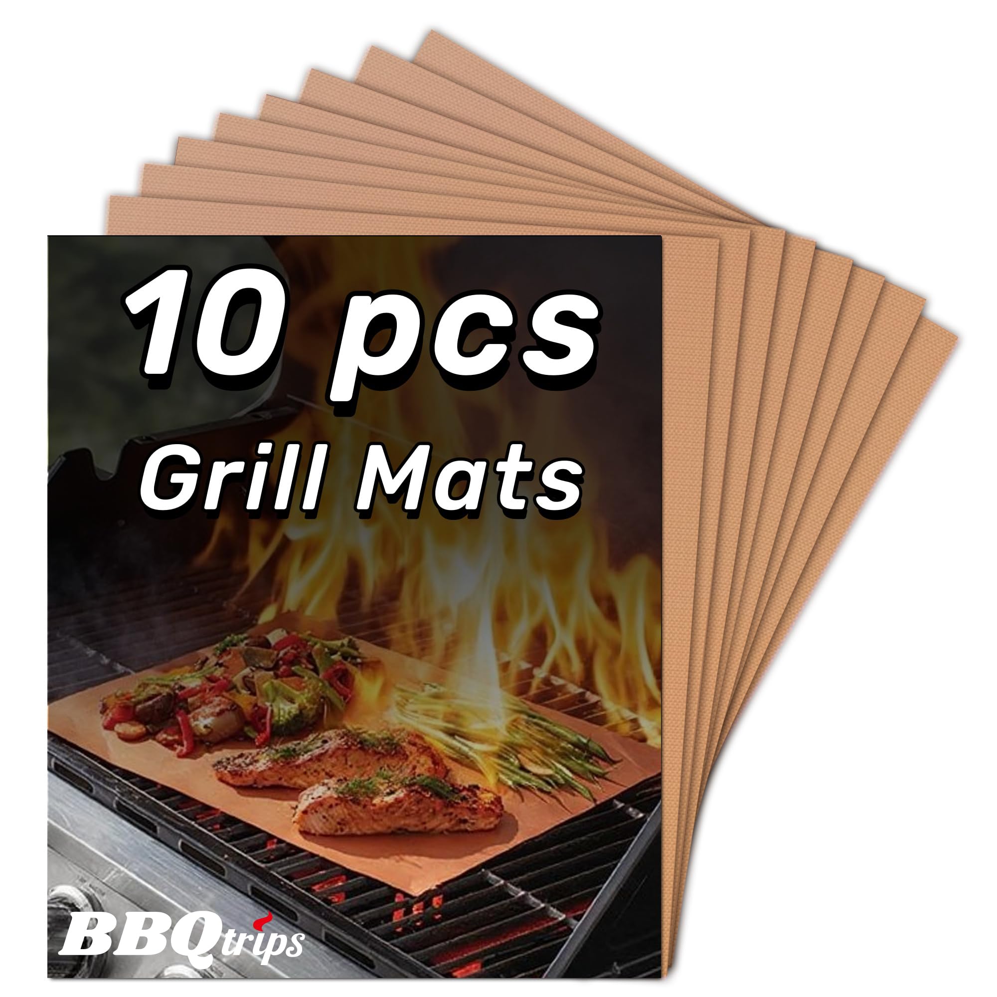 BBQtrips copper grill mats with non-stick surface for easy burger flipping