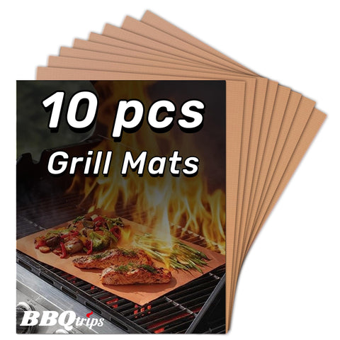 BBQtrips copper grill mats with non-stick surface for easy burger flipping