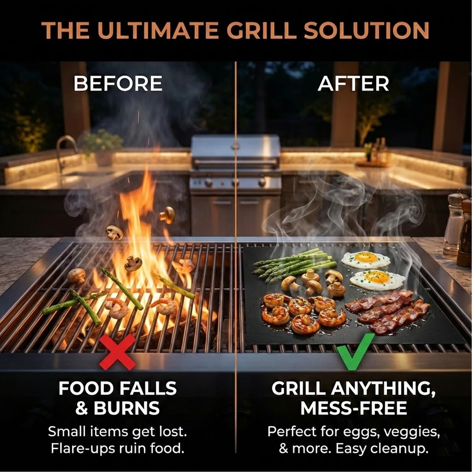 BBQtrips grill mats heat-resistant up to 500F for high-temp cooking.