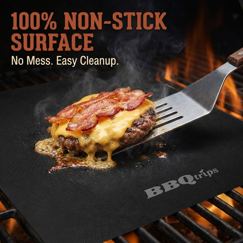 BBQtrips grill mats' non-stick surface prevents sticking during grilling.