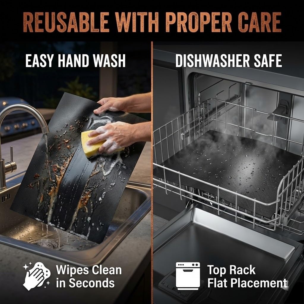 BBQtrips reusable grill sheets shown as durable for multiple cookouts.