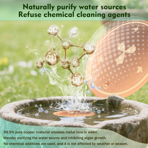 BBRGIRL outdoor bird bath copper disk supports year-round use and purification.
