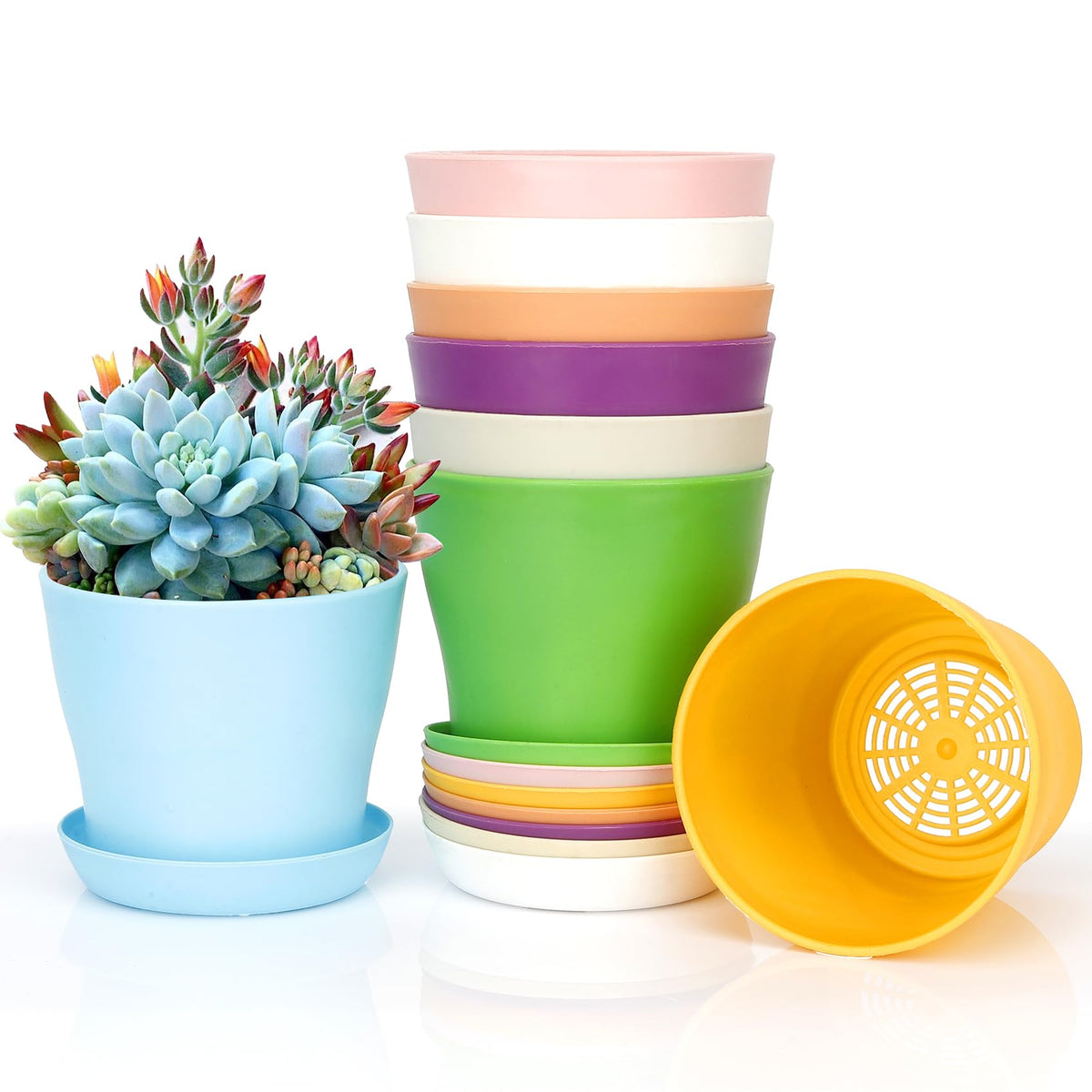 Bchjatk 8-pcs colorful plant pots set with drainage for healthy roots