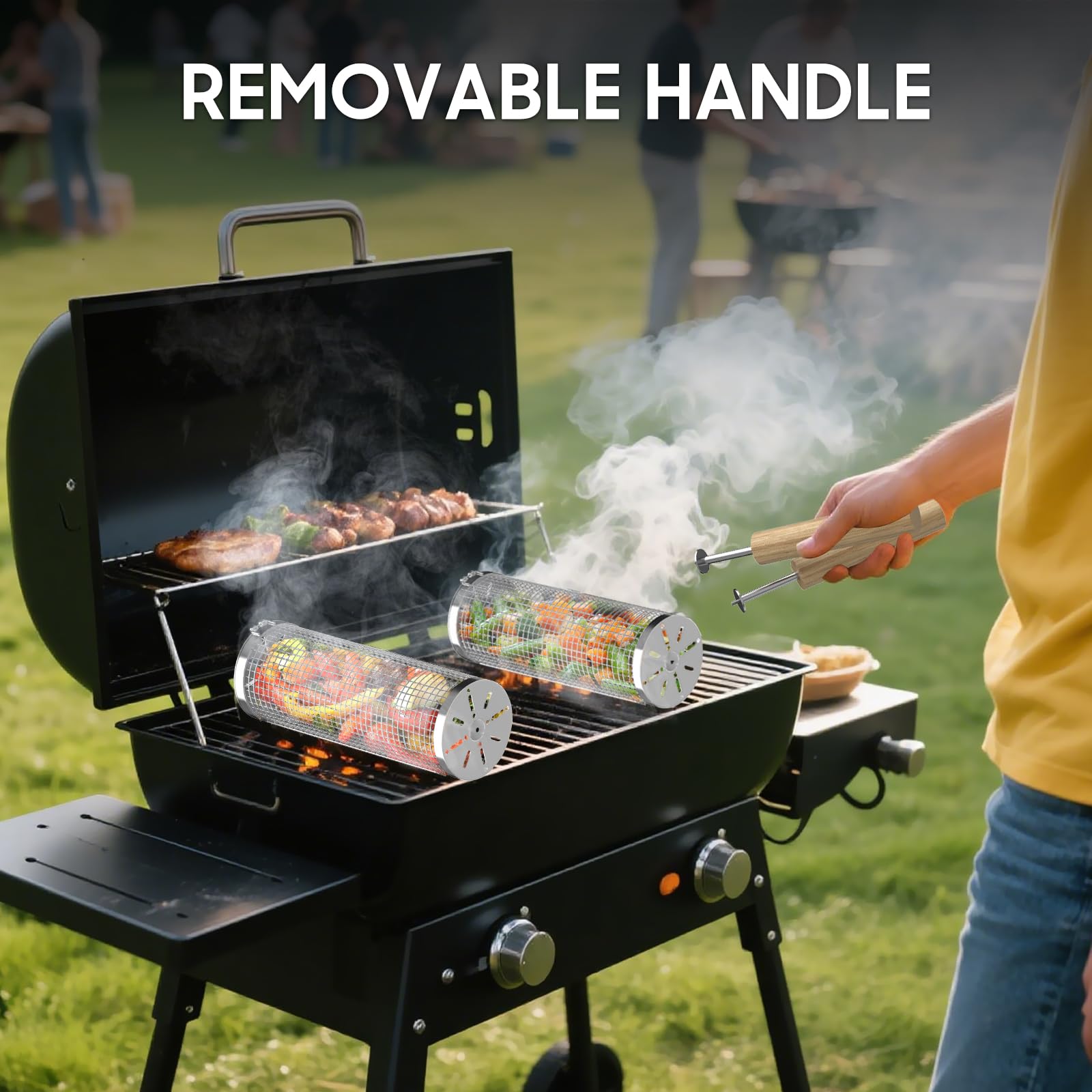 BCHWAY rolling grill basket designed for shrimp on hot grates