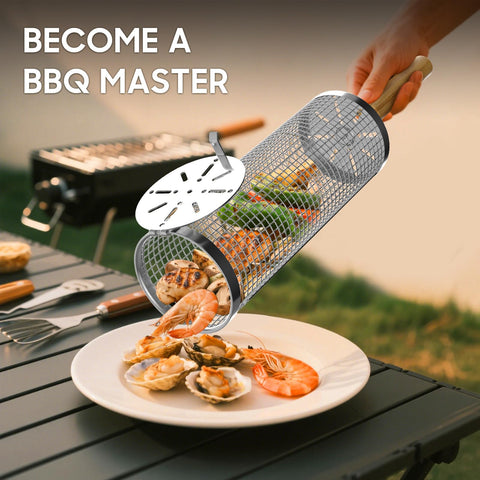 BCHWAY rolling grill basket ideal for vegetables on the grill