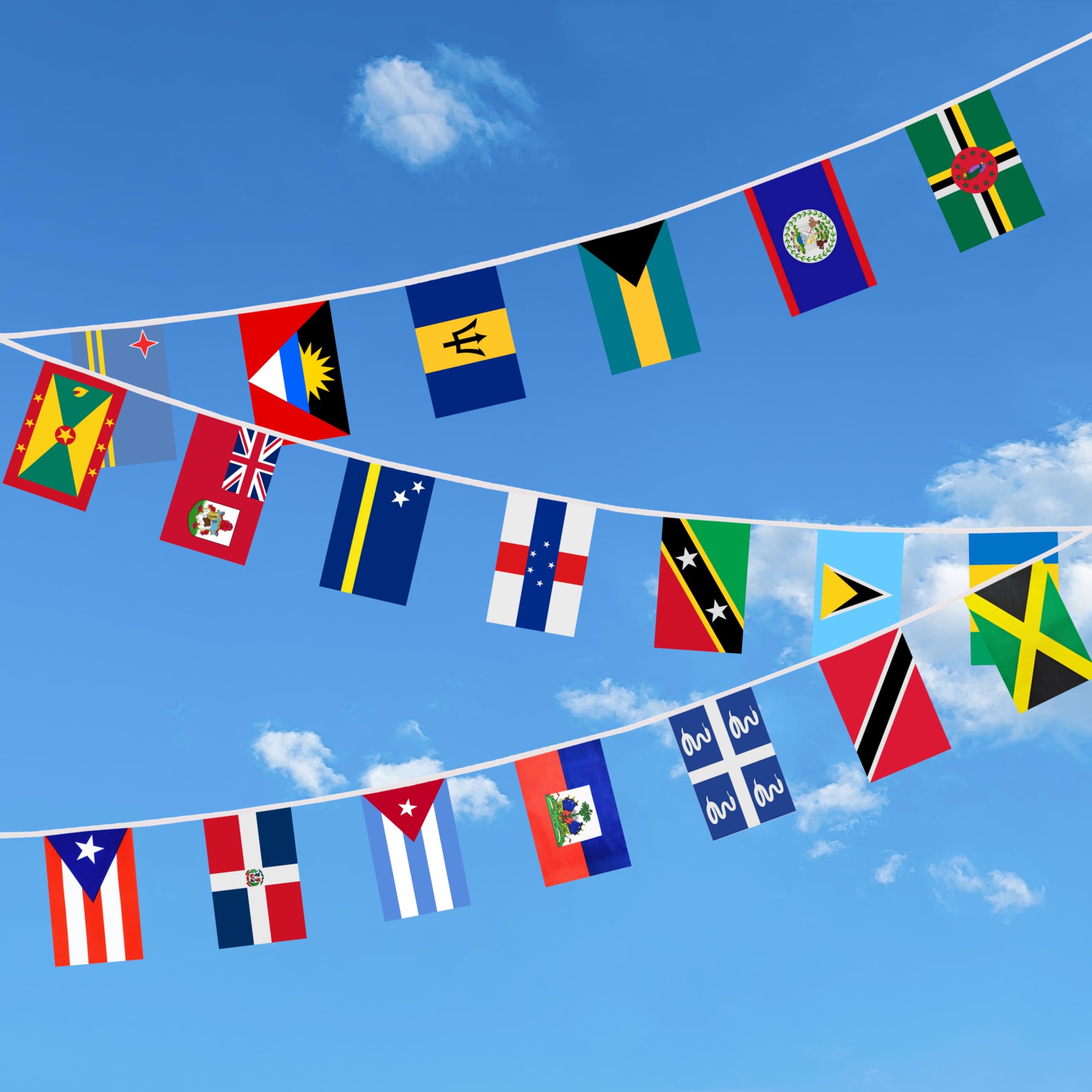 BCLin Caribbean flag banner indoors ideal for shops, bars, and parties.