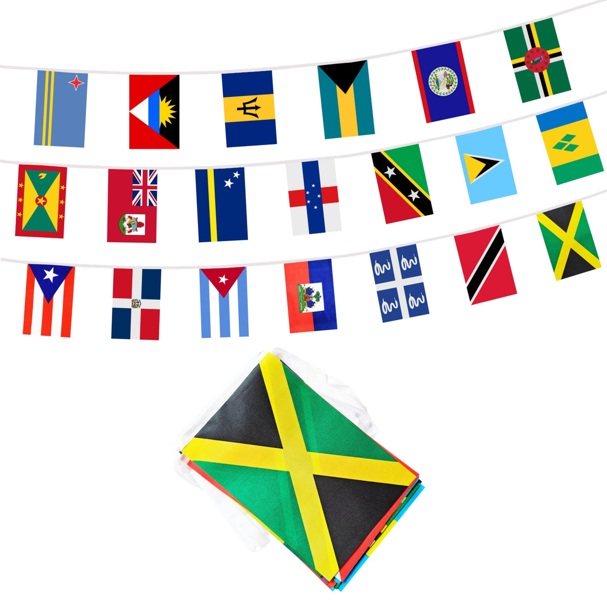 BCLin Caribbean flag banner displaying 20 countries for vibrant classroom decor.