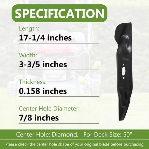 BCQNXX 50-inch deck diamond-hole blade close-up for clarity.