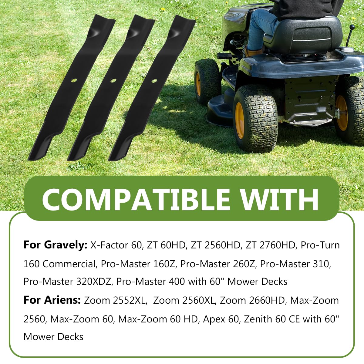 BCQNXX 3-pack replacement blades for quick mower maintenance.