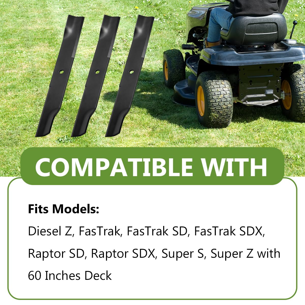 BCQNXX center-hole 5/8 inch blades fit secure mounting on 60-inch decks.