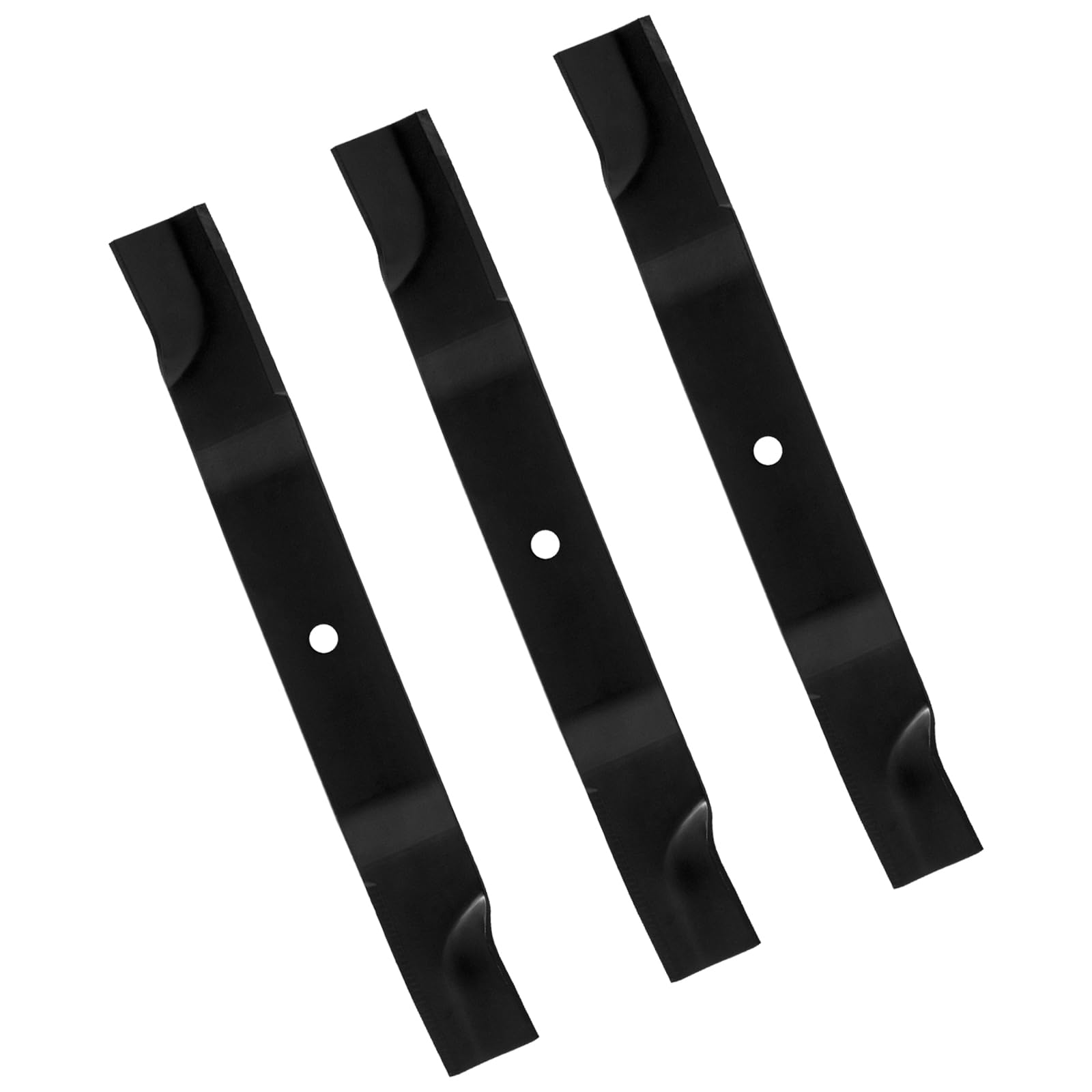 BCQNXX high lift blade 3-pack closeup boosts cutting efficiency in tall grass.