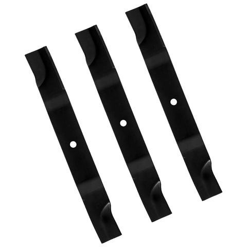 BCQNXX high lift blade 3-pack closeup boosts cutting efficiency in tall grass.