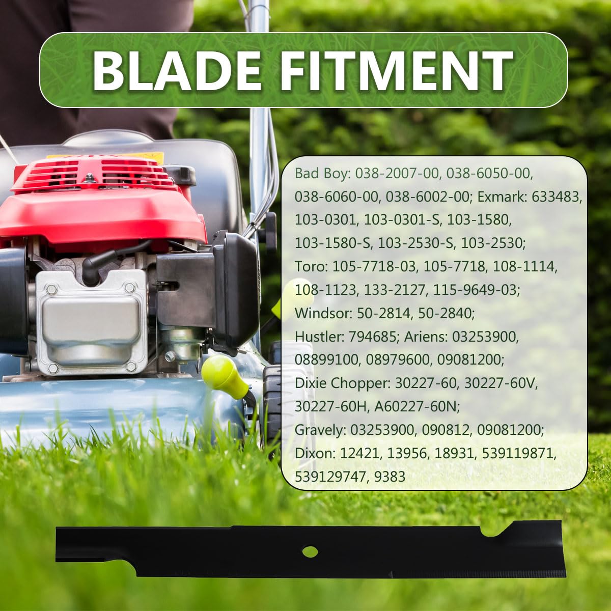 BCQNXX blades in a 3-pack for a 60-inch Dixie Chopper deck