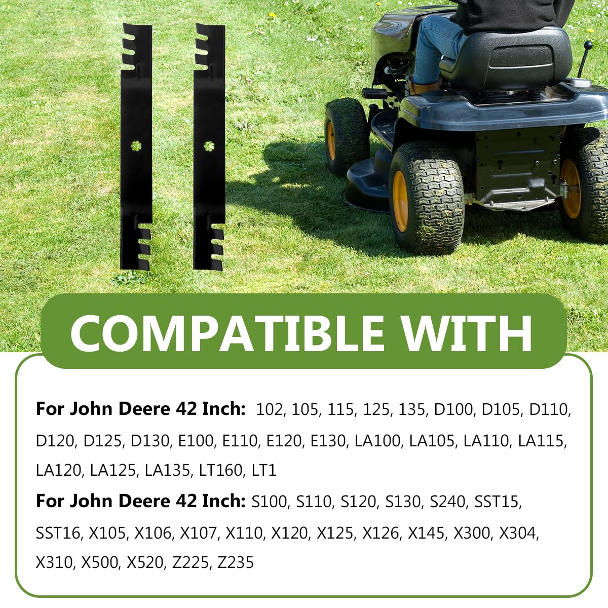 BCQNXX two-pack mulching blades simplify maintenance and replacement.