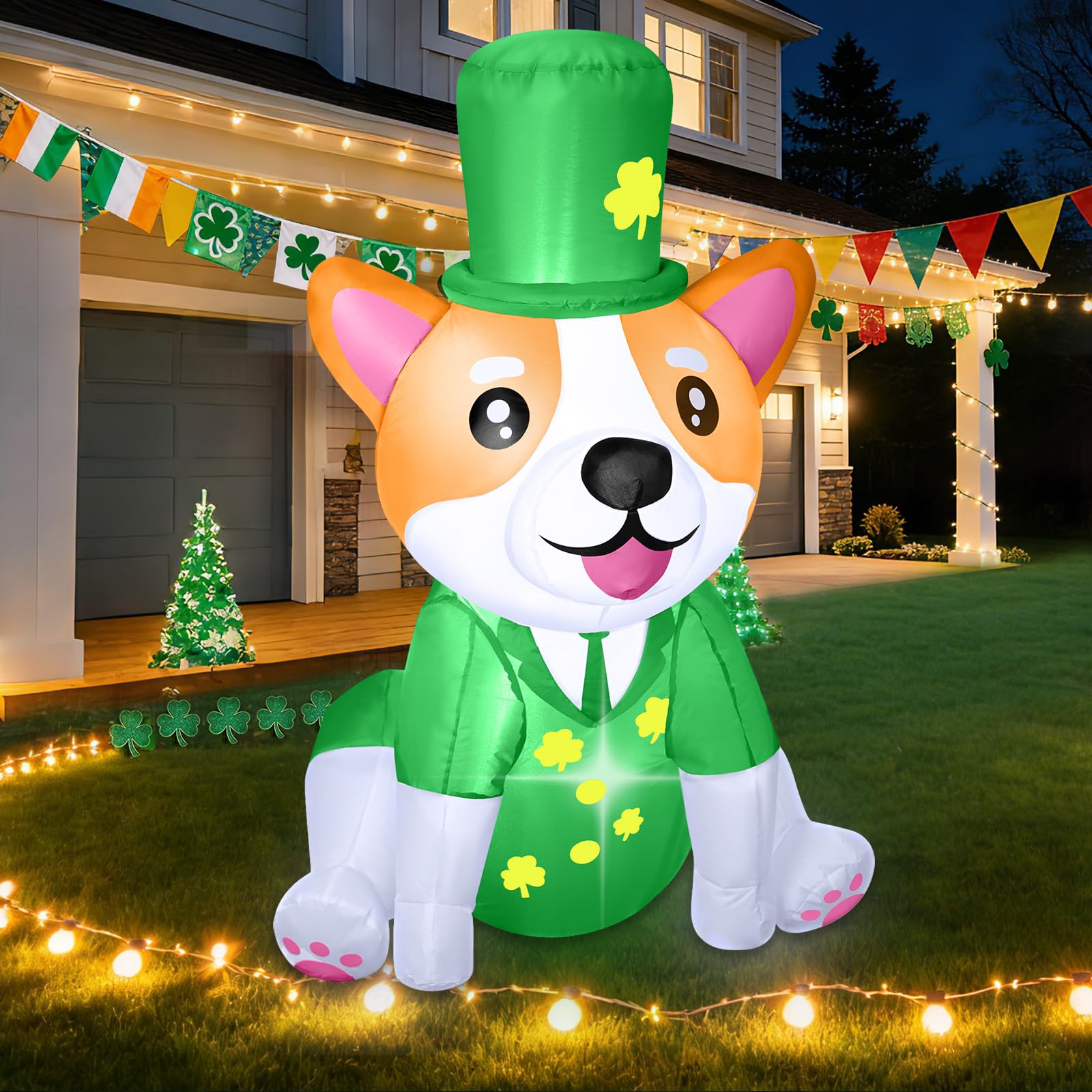 BD St Patrick's Day corgi inflates for a standout outdoor display.