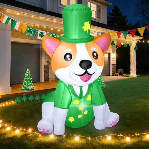 BD St Patrick's Day corgi inflates for a standout outdoor display.