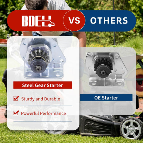 BDELI steel gear starter compatible with Briggs & Stratton 1972-2006 engines for easy swaps.