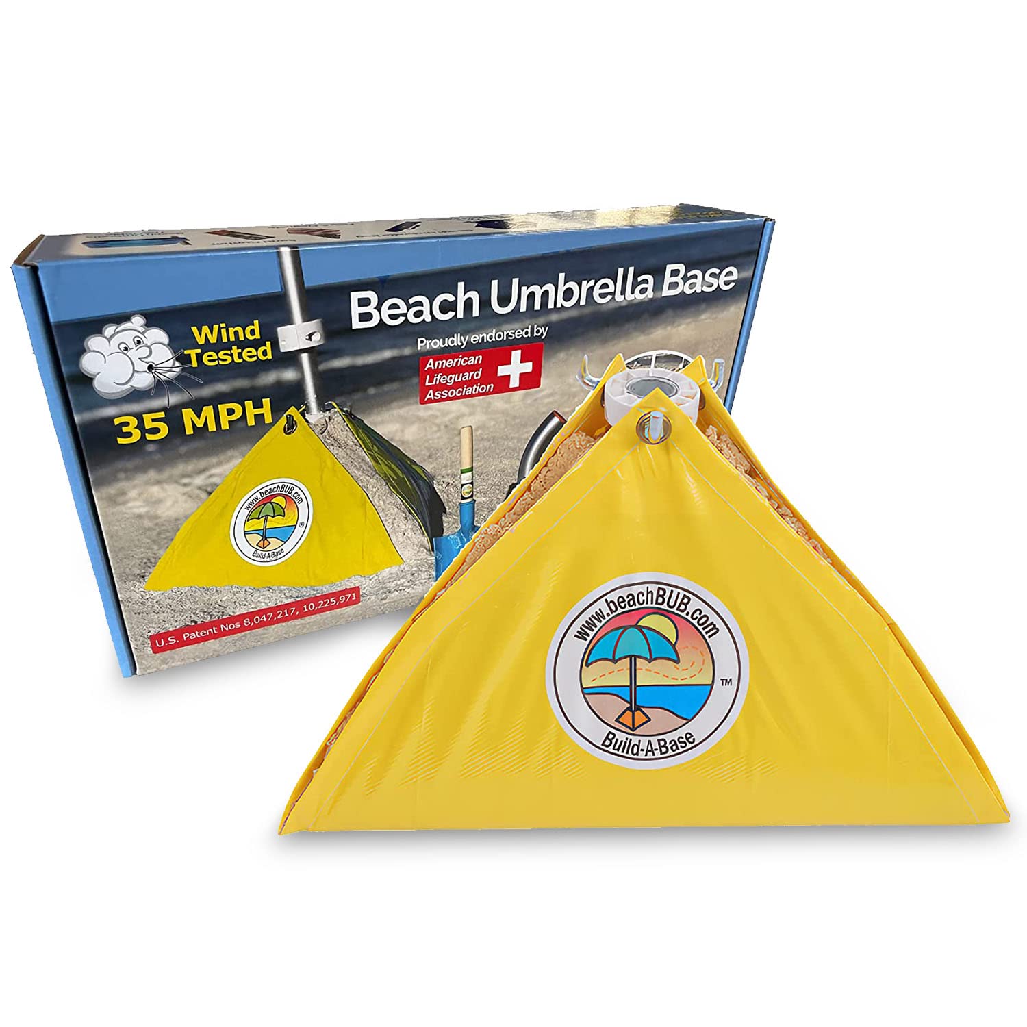 BeachBUB Ultra Base secured in sand for stable 7.5' umbrellas.