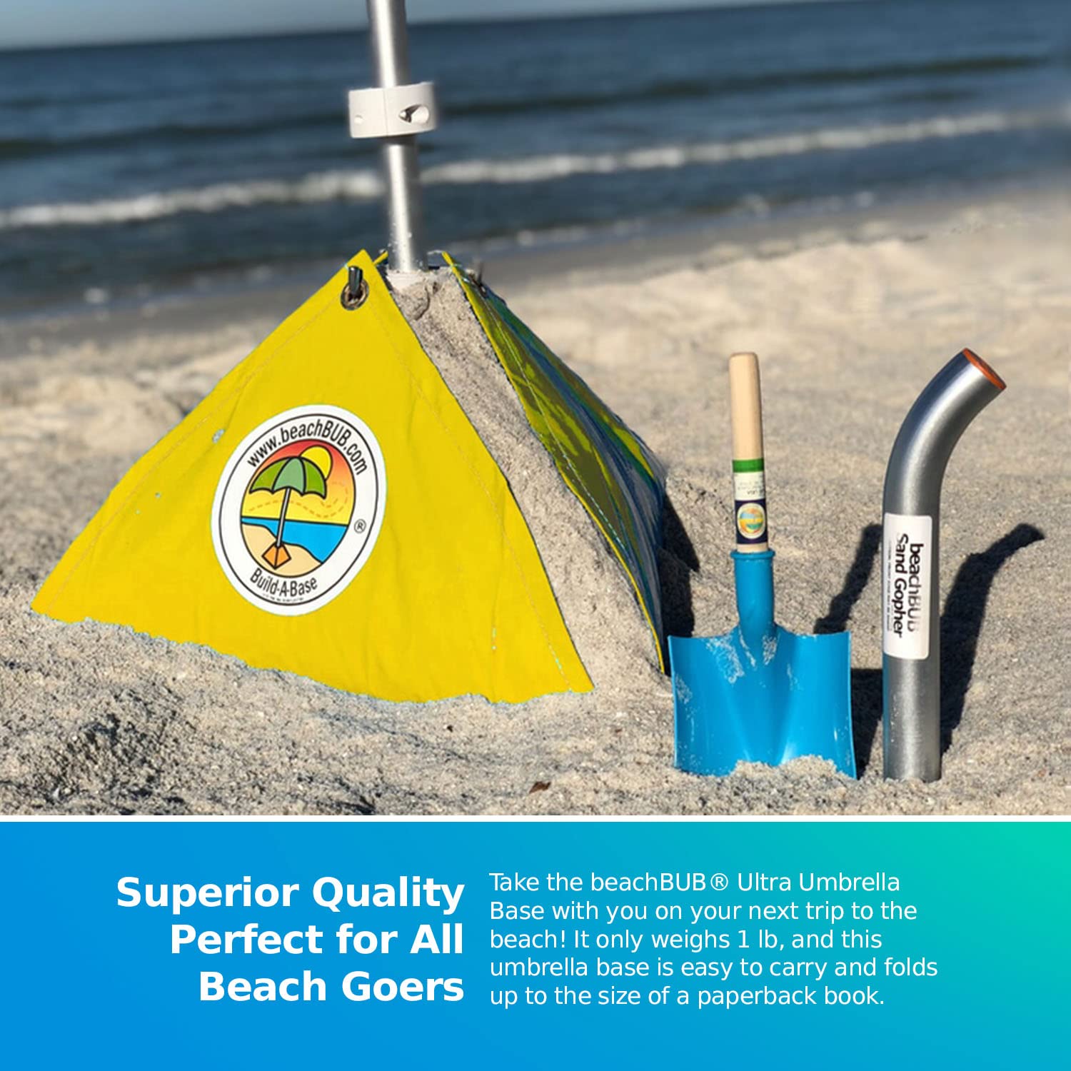 BeachBUB Ultra Base demonstrates wind stability on a windy beach.