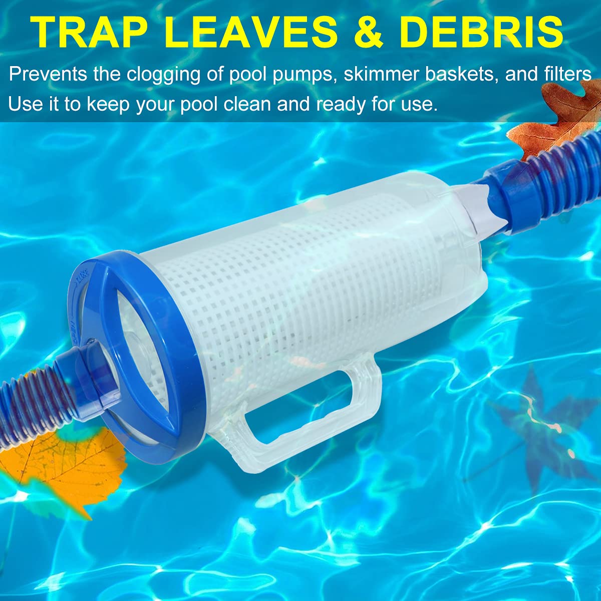 BeadChica leaf catcher with handle enables easy removal from the pool.