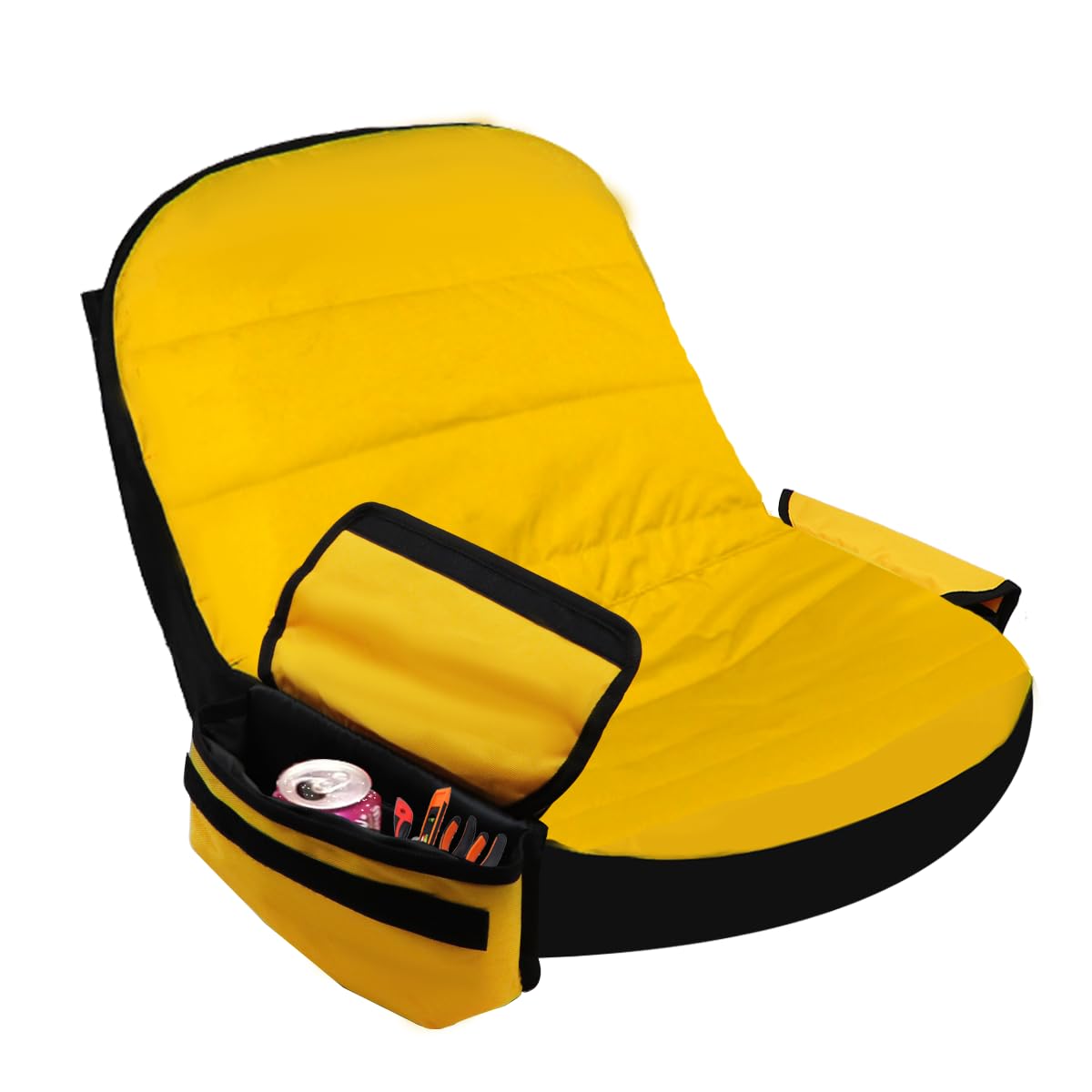 BeadChica upgraded tractor seat cover with side pouches keeps gear within reach while mowing.