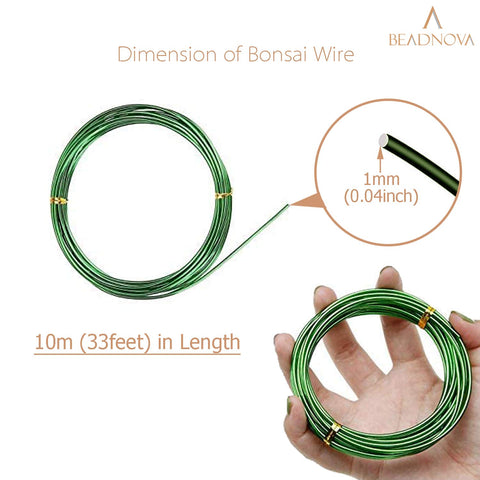 Close-up of BEADNOVA 1mm green aluminum bonsai wire showing flexibility.