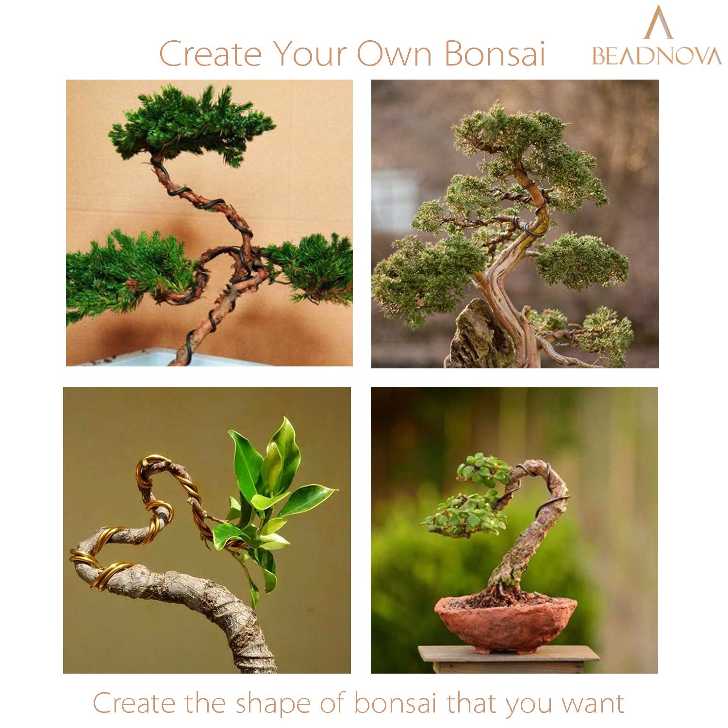 Indoor and outdoor bonsai wiring with BEADNOVA 1mm green wire.