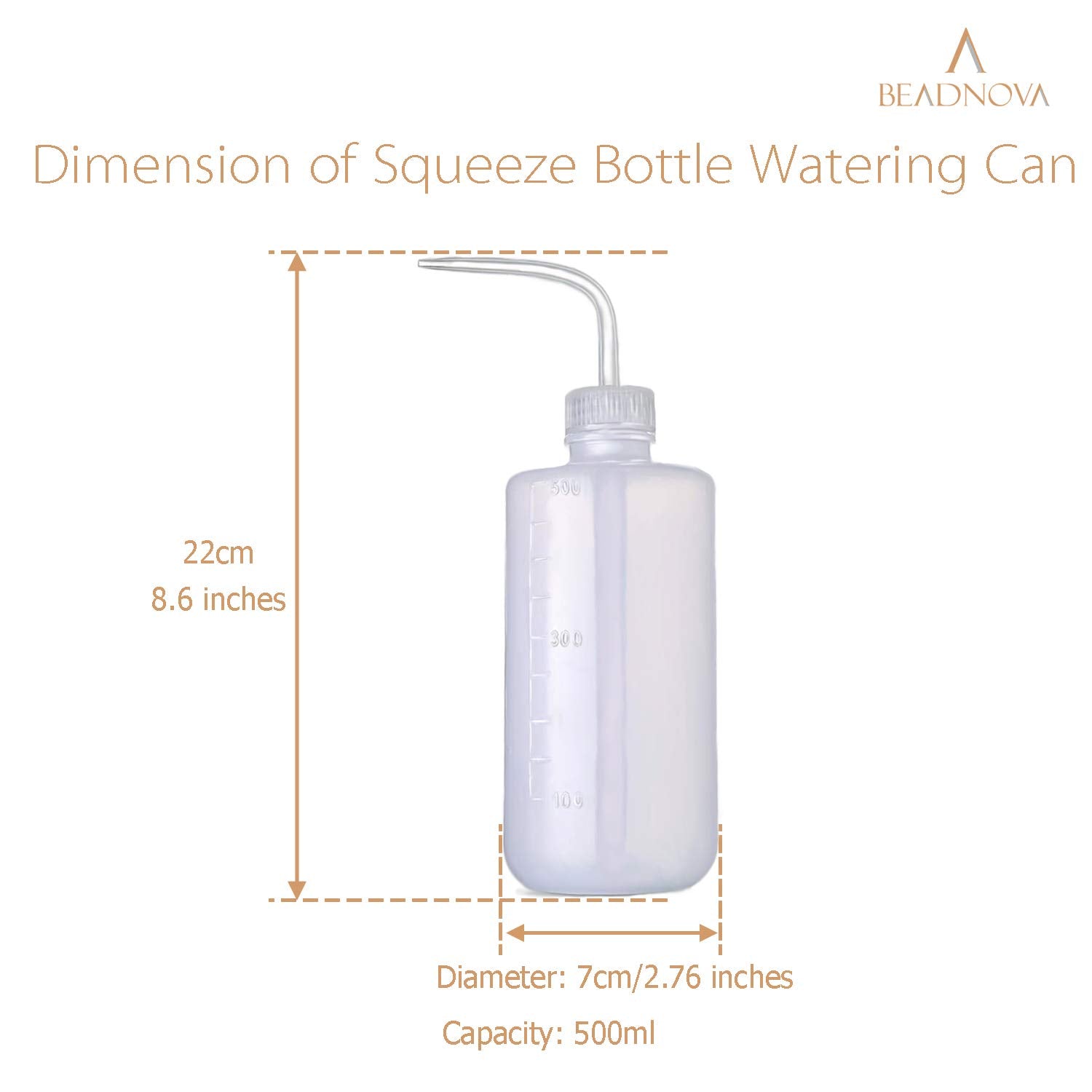 BEADNOVA squeeze watering bottle showing clear volume marks for easy measurement