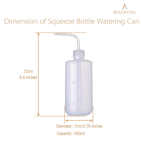 BEADNOVA squeeze watering bottle showing clear volume marks for easy measurement