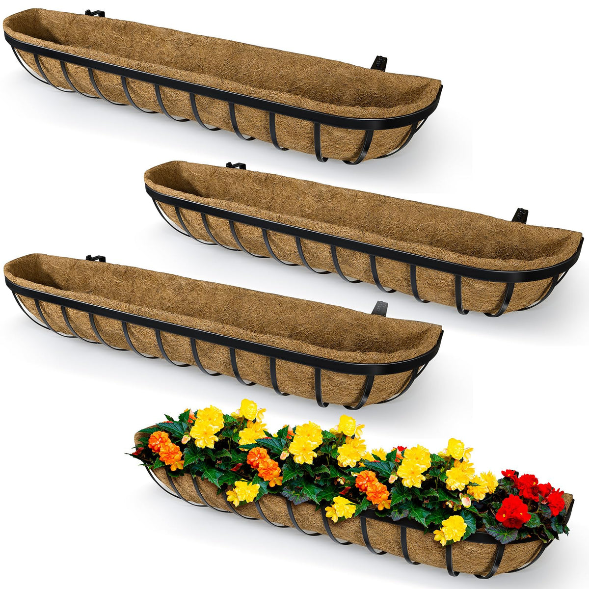 BeapTcely 4-Pack window planter boxes mounted on railing for compact balcony gardening.