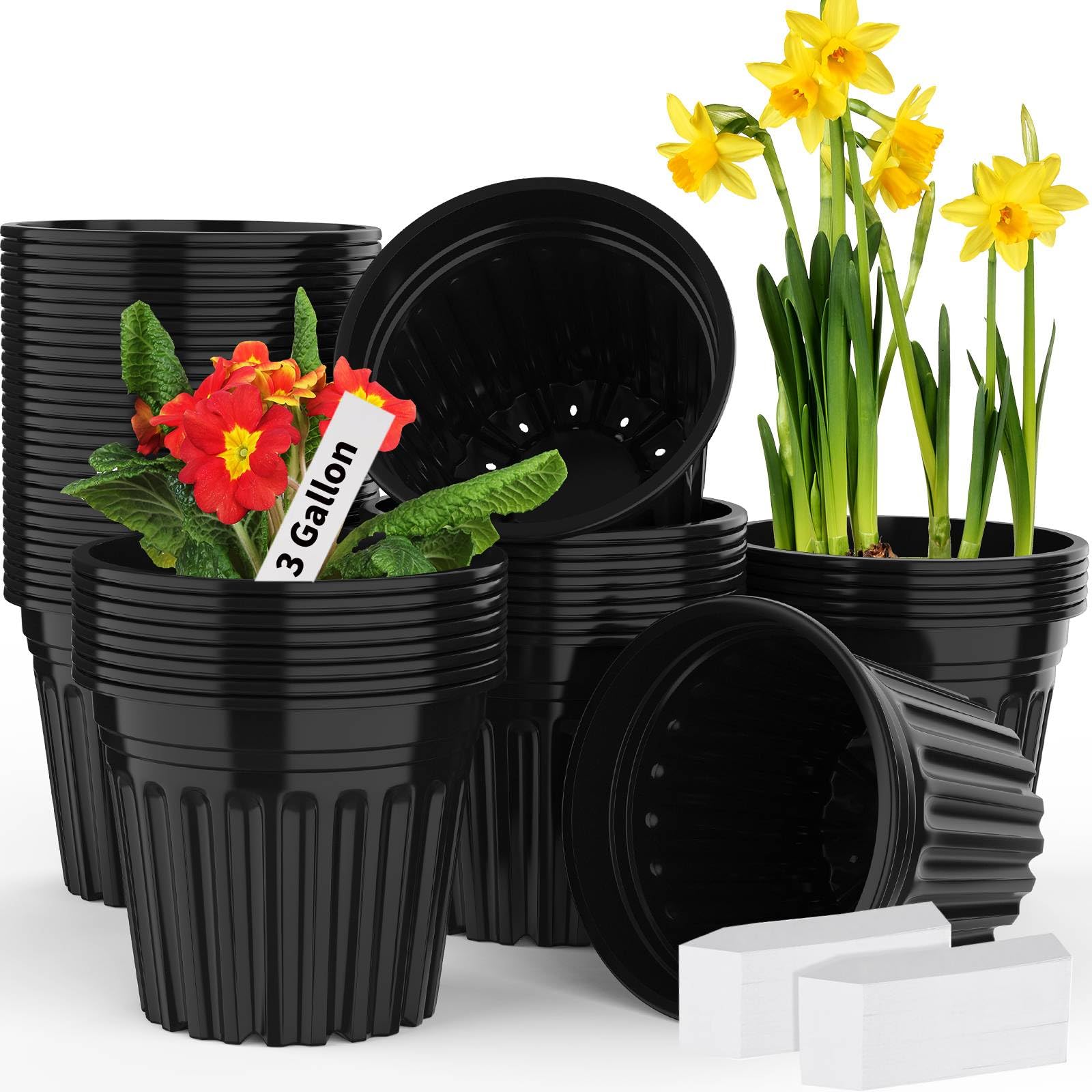 BeapTcely 50 Pcs 3-Gallon nursery pots with drainage holes for seedlings and transplants