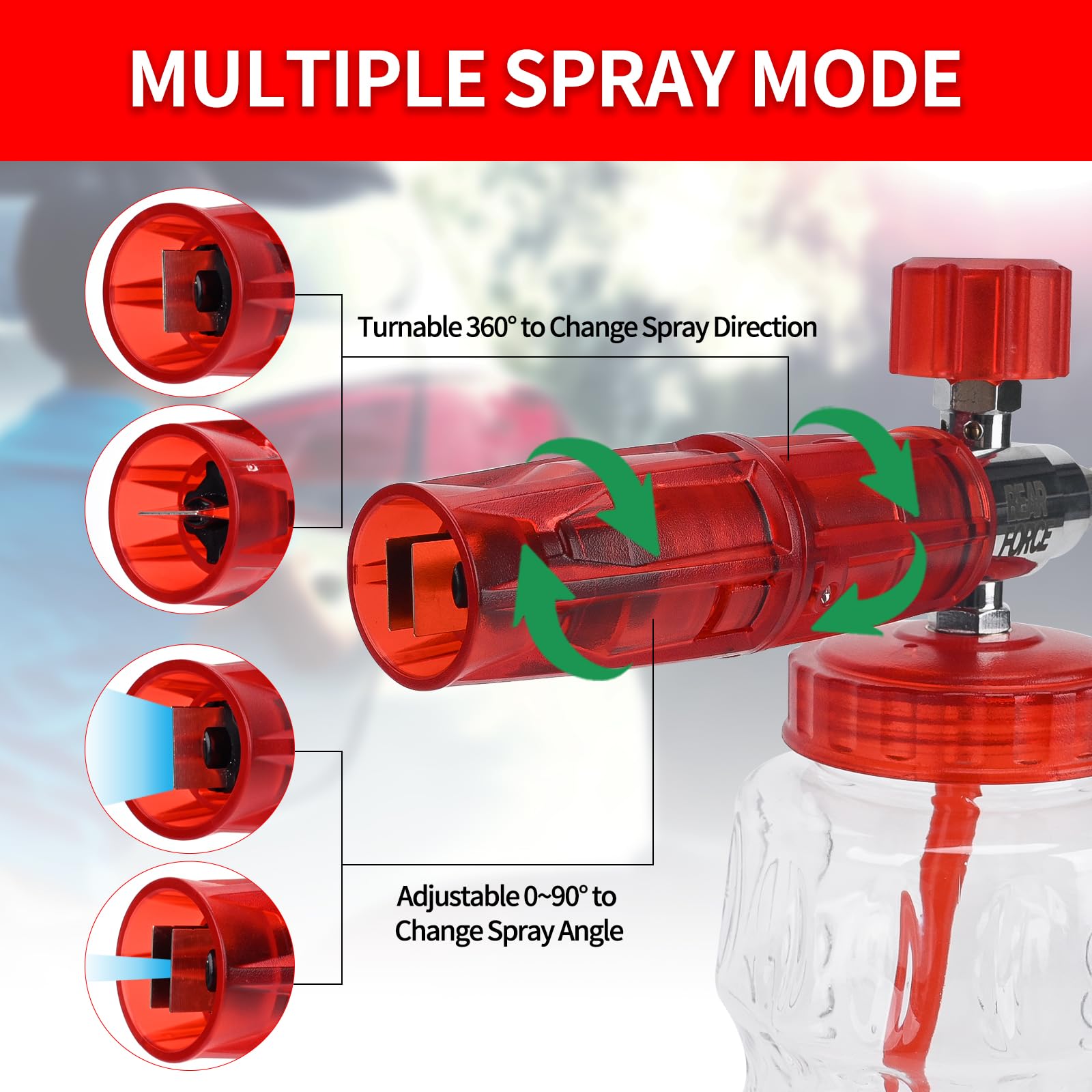 BEAR FORCE 3/8-inch quick connector swivel reduces hose tangles during washing.