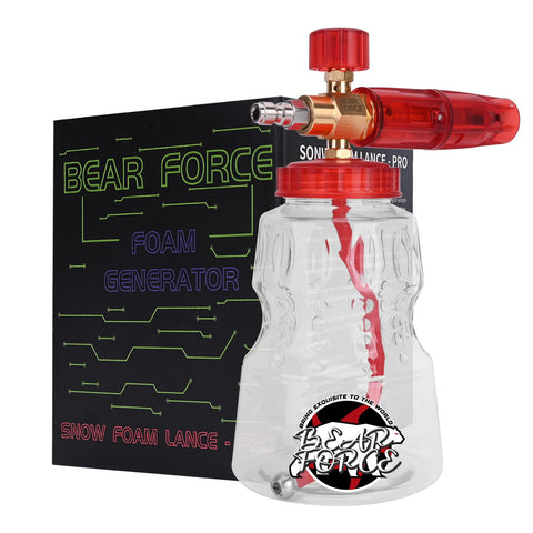 BEAR FORCE brass foam cannon front view showing dense car foam output