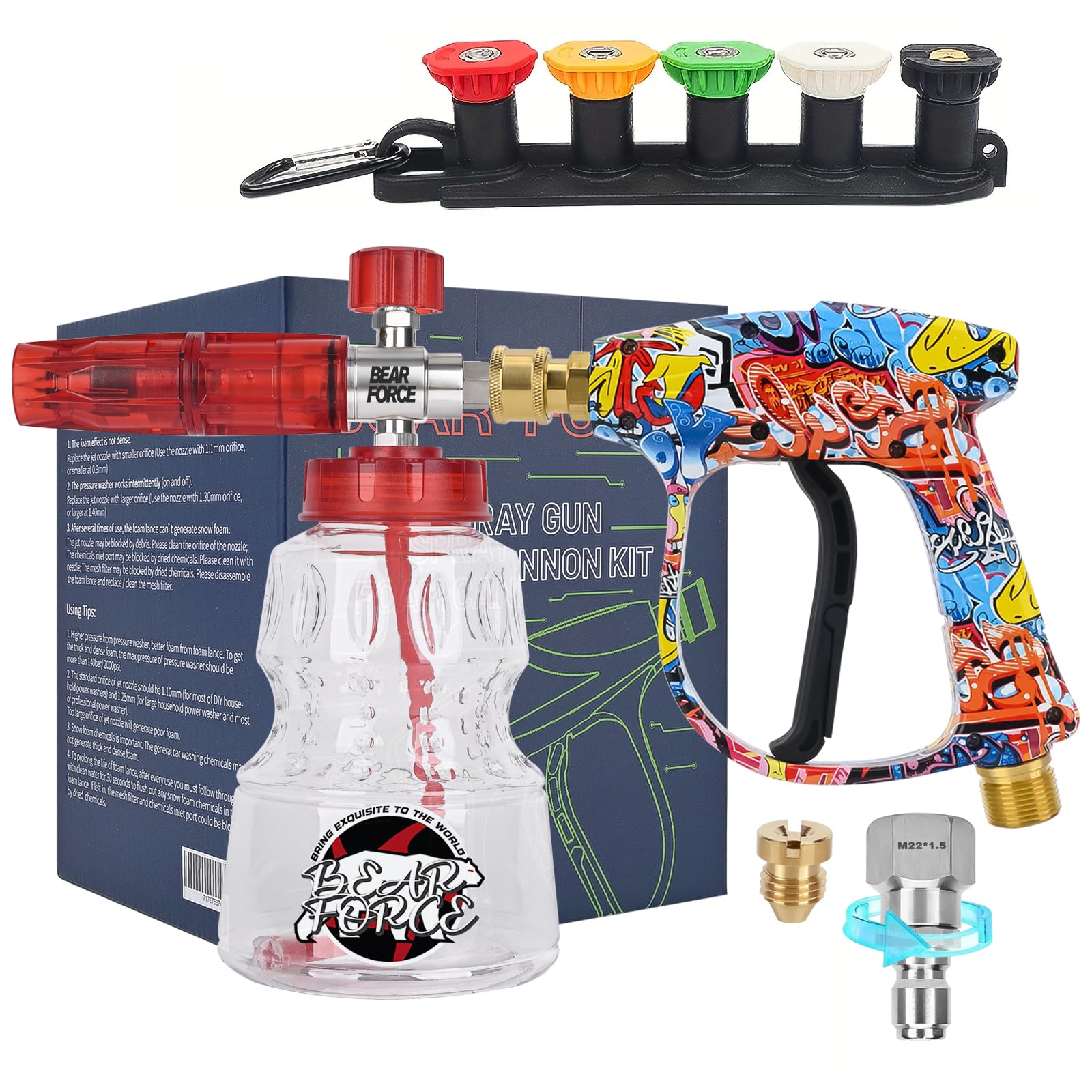 BEAR FORCE spray gun close-up showing durable brass inlet for long-lasting cleaning.