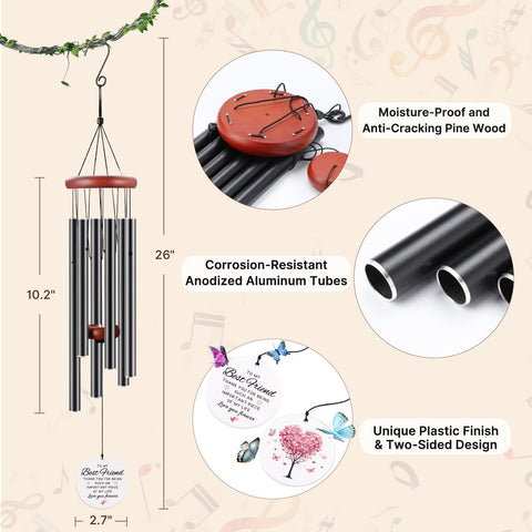 BeauGift wind chime top view highlights durable pine top.