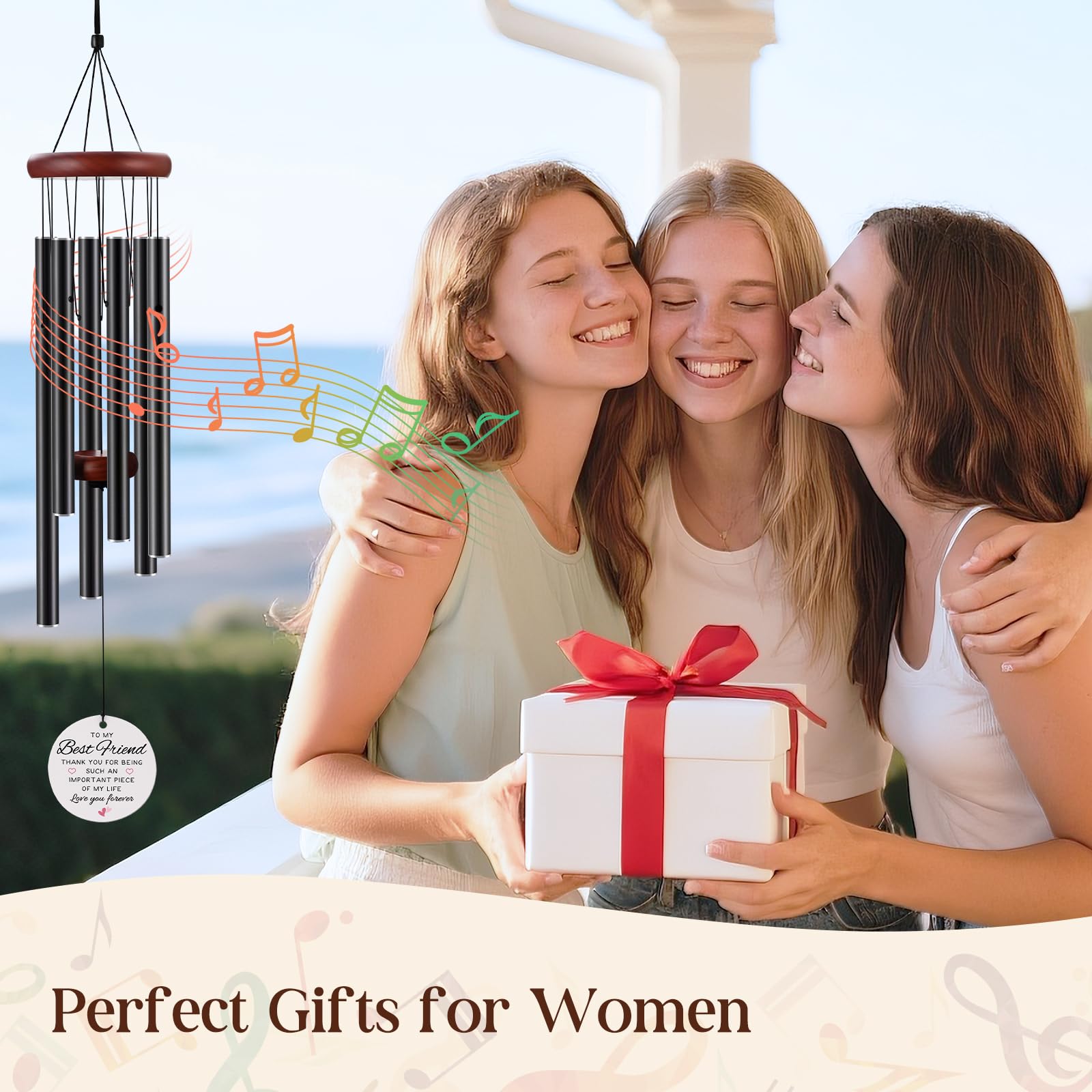 BeauGift wind chime tubes and plaque with clear tones.