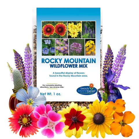Beauty Beyond Belief Rocky Mountain Wildflower Seed Packet front for pollinator friendly high-elevation gardens