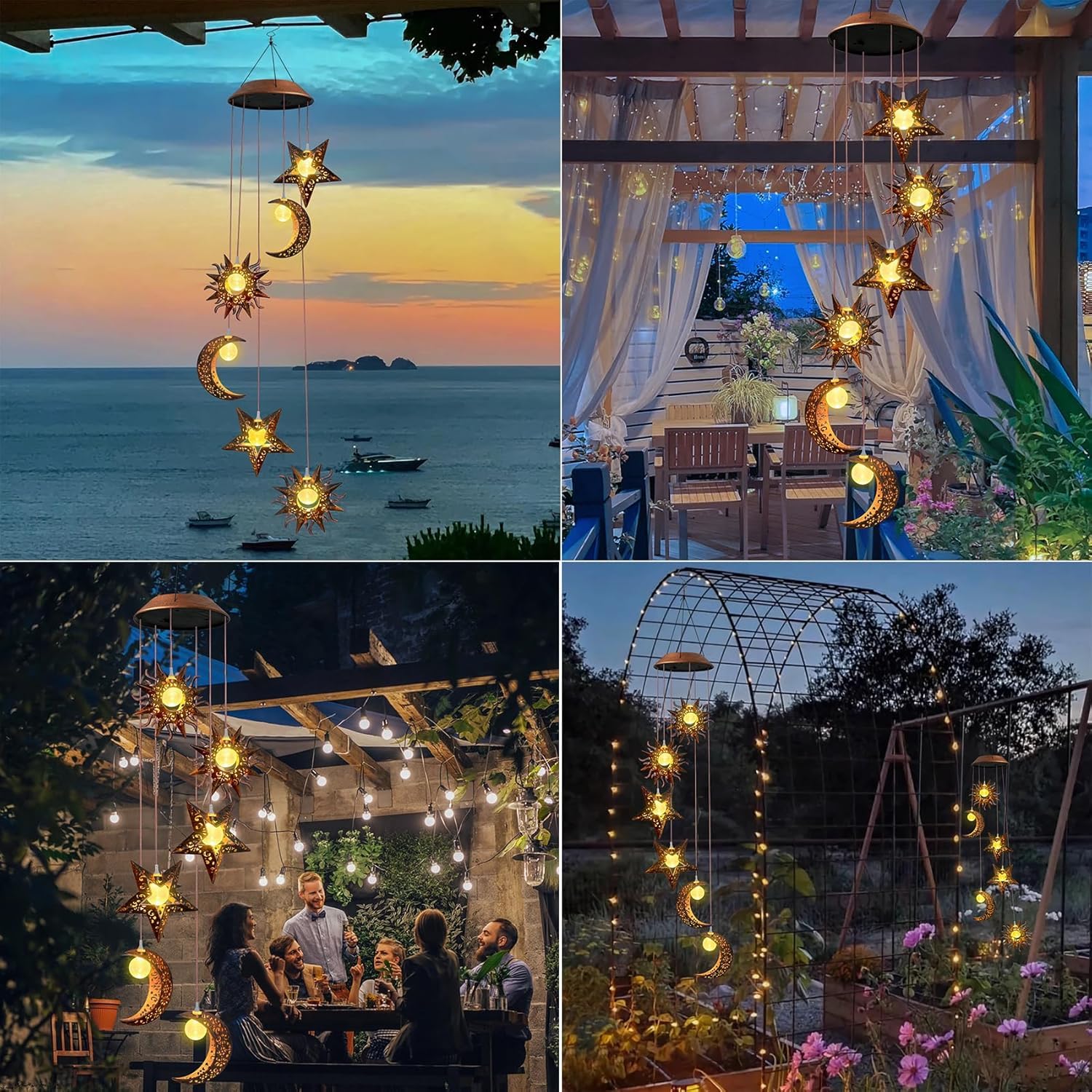 Beautyard solar wind chimes brighten patios and balconies at dusk.