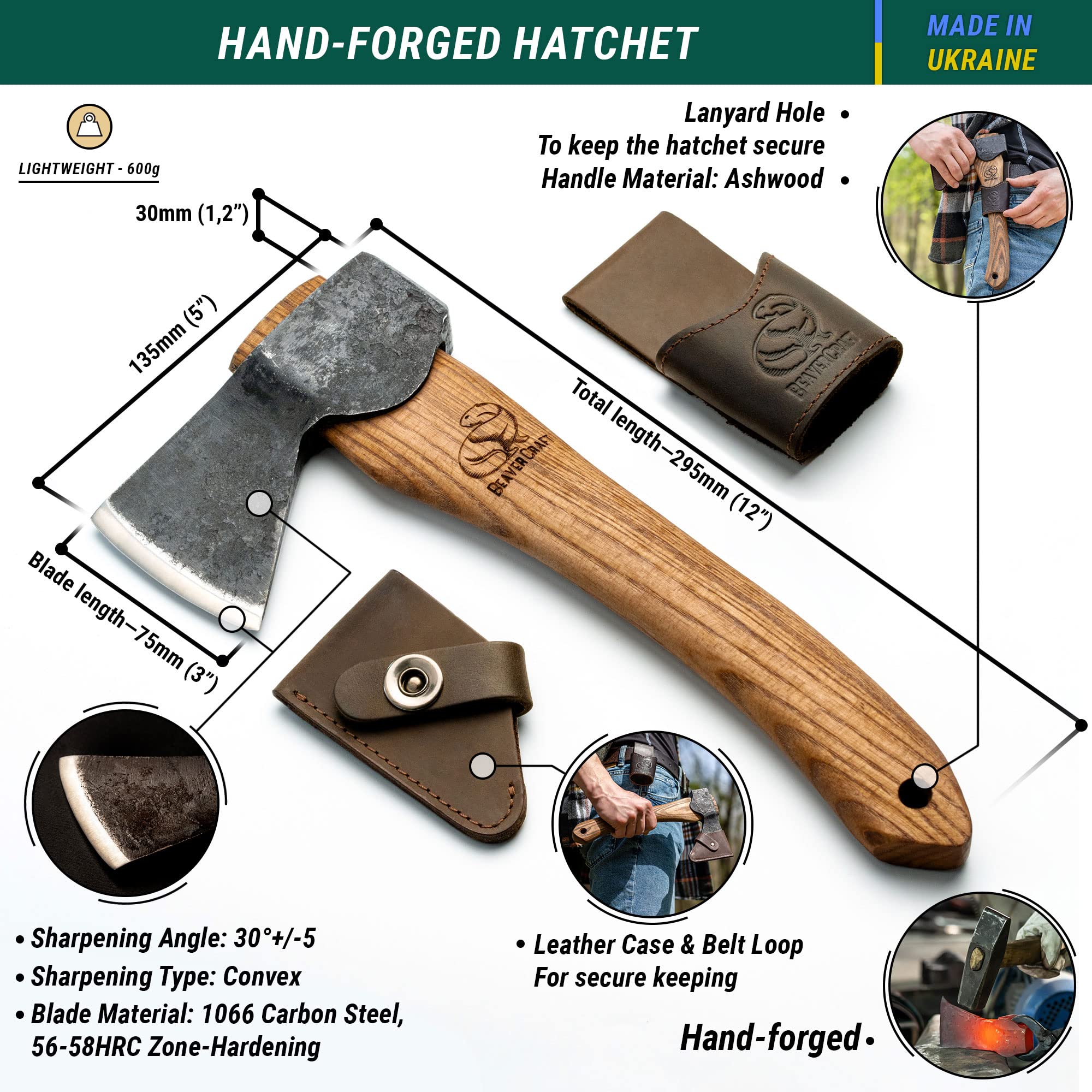BeaverCraft AX1 wooden handle provides comfortable grip during long wood carving sessions.