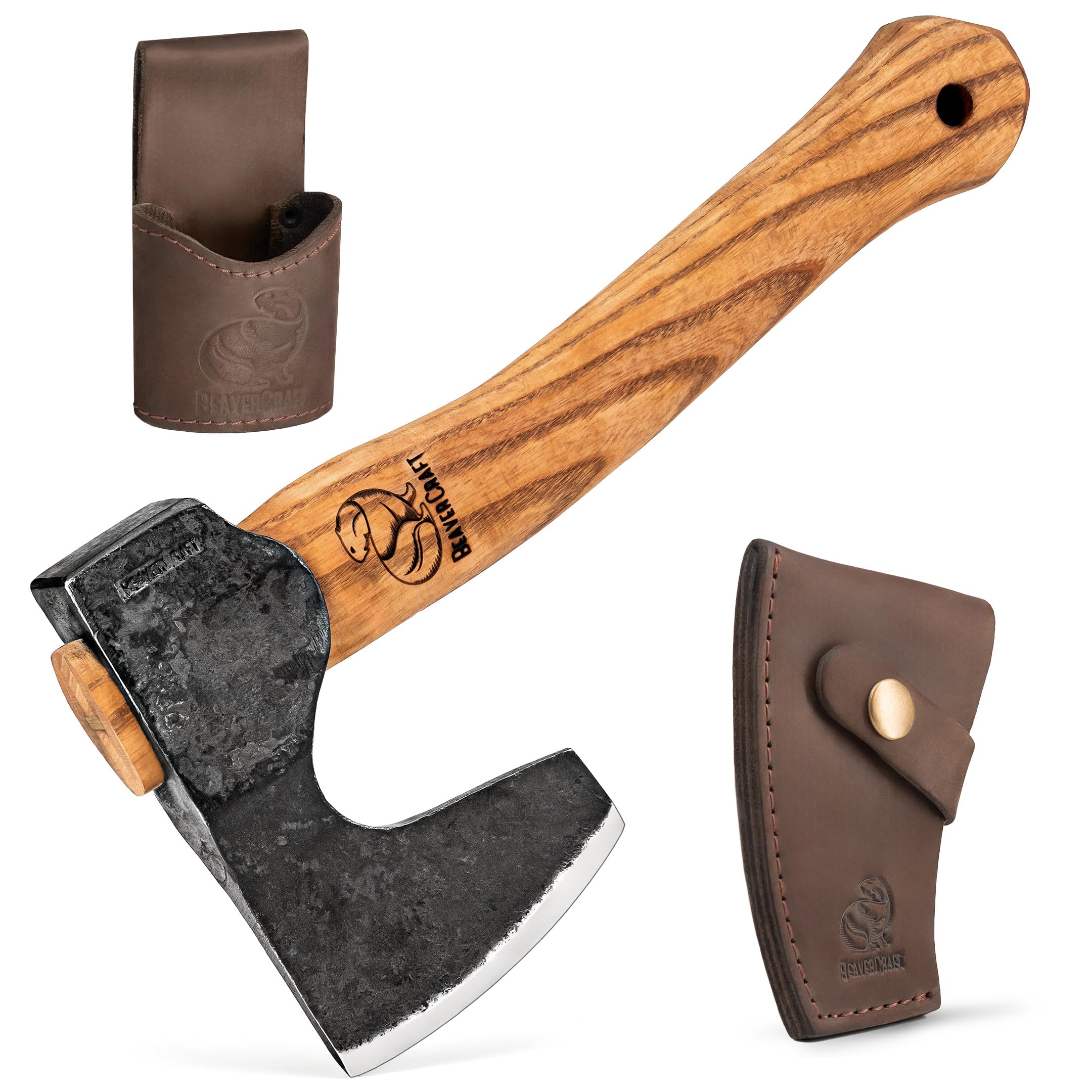 BeaverCraft AX6 bushcraft hatchet with rugged ashwood handle for reliable campsite chopping.