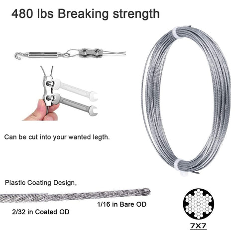 BEAYFILY 50ft wire rope cable supports long-span shade setups.