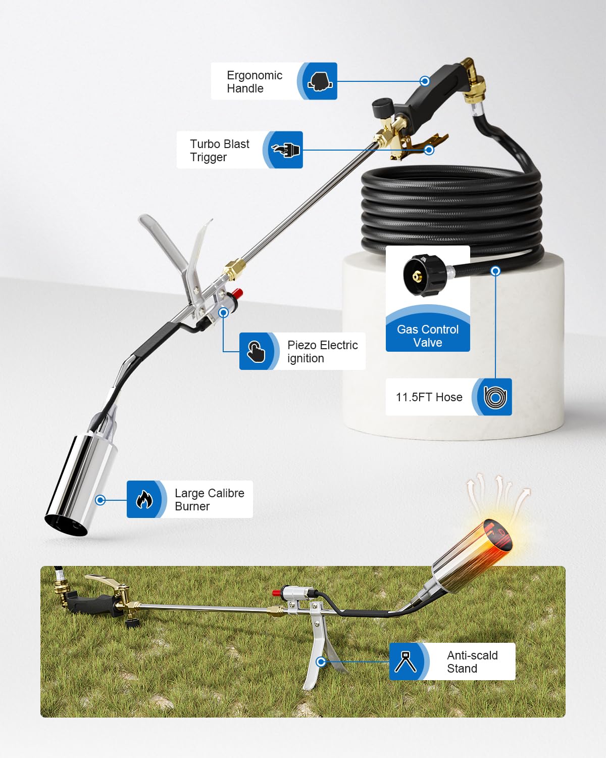 BEBOBLY torch with 12 ft hose for safer distant use