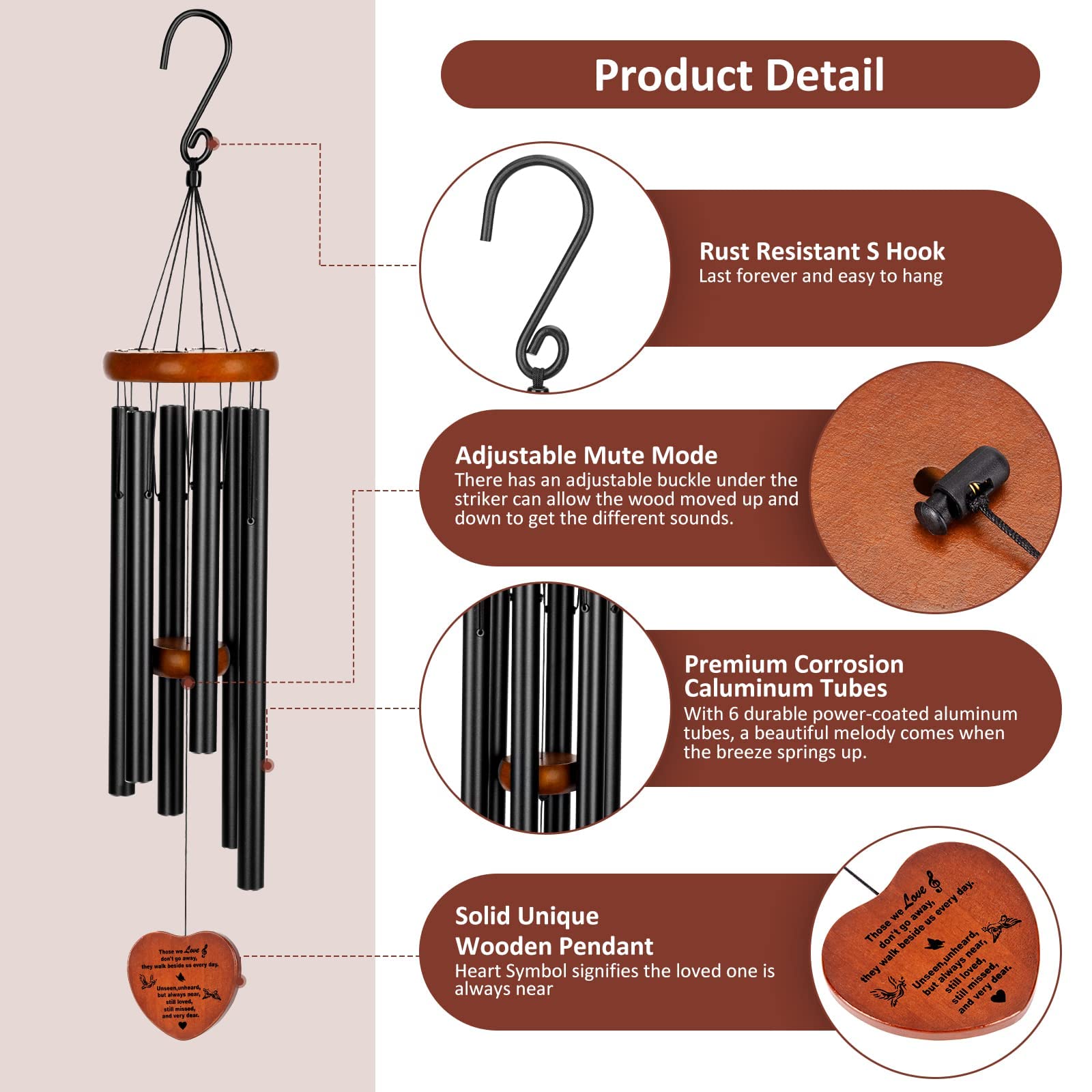 beboligh 6-tube aluminum chimes produce soothing tones in any breeze