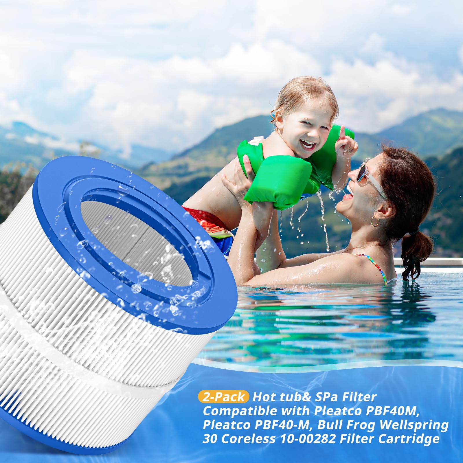 Beckacher two-filter pack packaged for convenient spa replacement and maintenance.